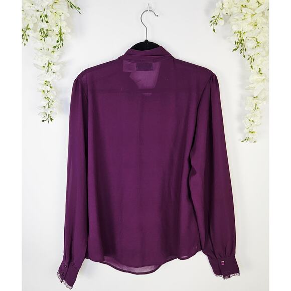 Vintage BFA Large Purple Ruffle Lace Blouse Romantic Victorian Academia Office - Picture 3 of 13